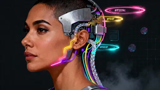 Cybernetic woman side-profile, neon-realistic