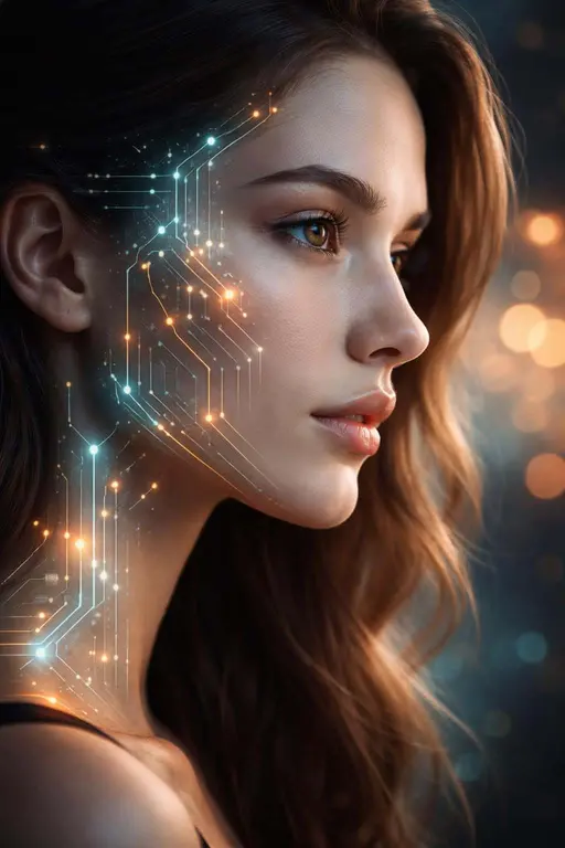 Cyborg portrait, photographic mixed overlay