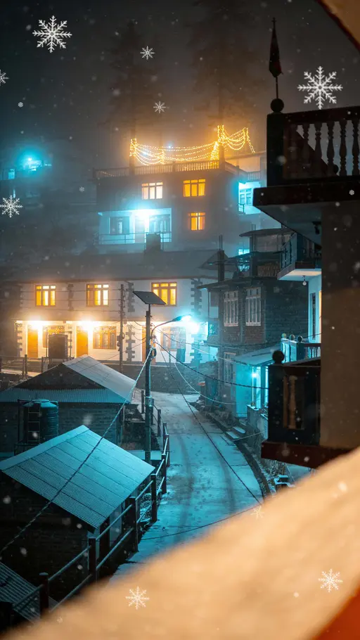 Darjeeling hillstation Christmas night misty street