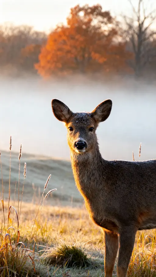 Deer in Misty Autumn Meadow