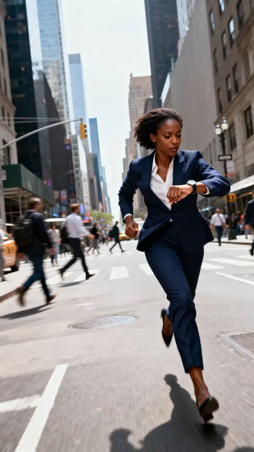 Determined Businesswoman Sprinting in City Street (9:16)