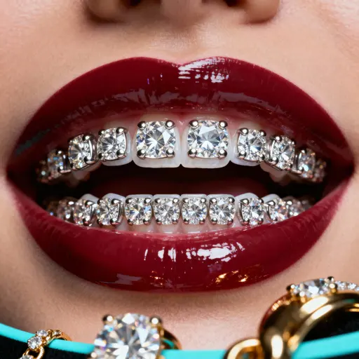 Diamond-encrusted teeth perfect smile close-up