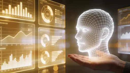 Digital head floating above human palm