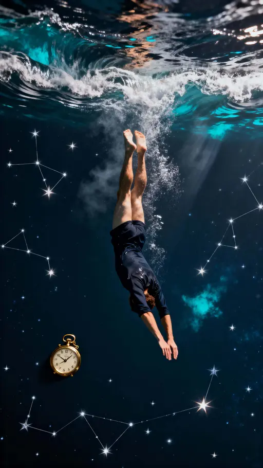 Diver into Starry Liquid Night