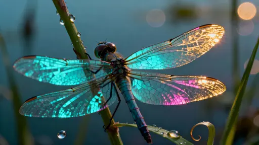Dragonfly macro with neon wings