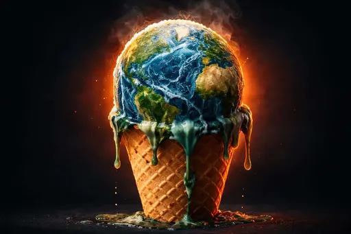 Earth Ice Cream Melting on Sugar Cone