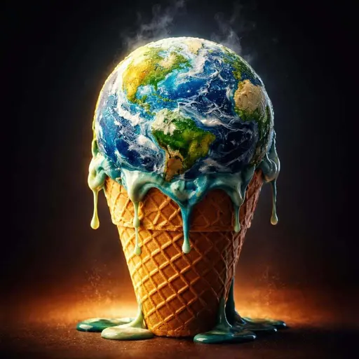 Earth Ice Cream Melting Surreal 3D Render
