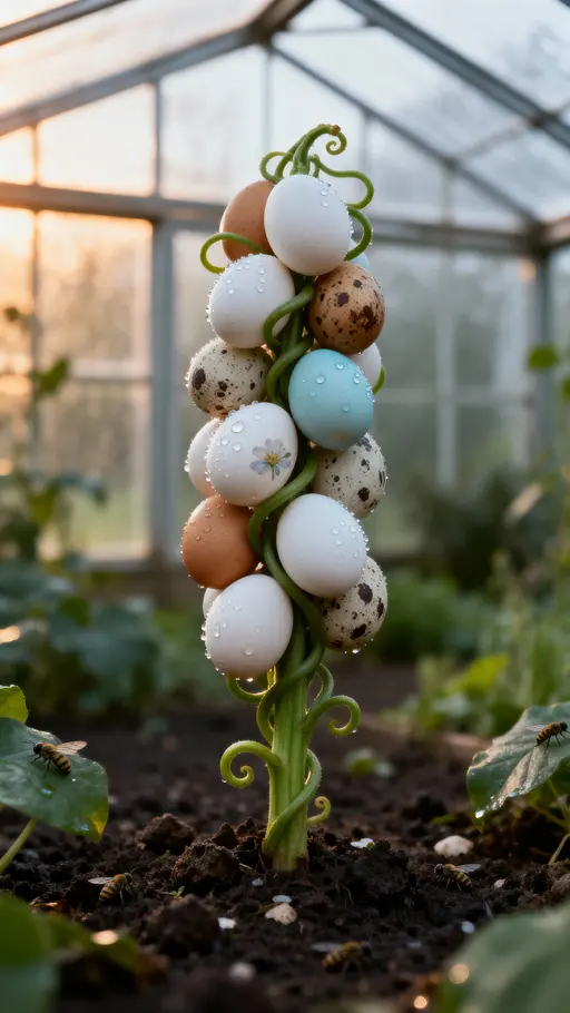 egg-clustered garden stalk