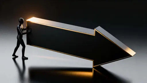 faceless character pushing matte-black arrow block