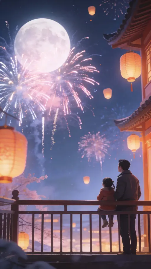 Father and child on New Year balcony
