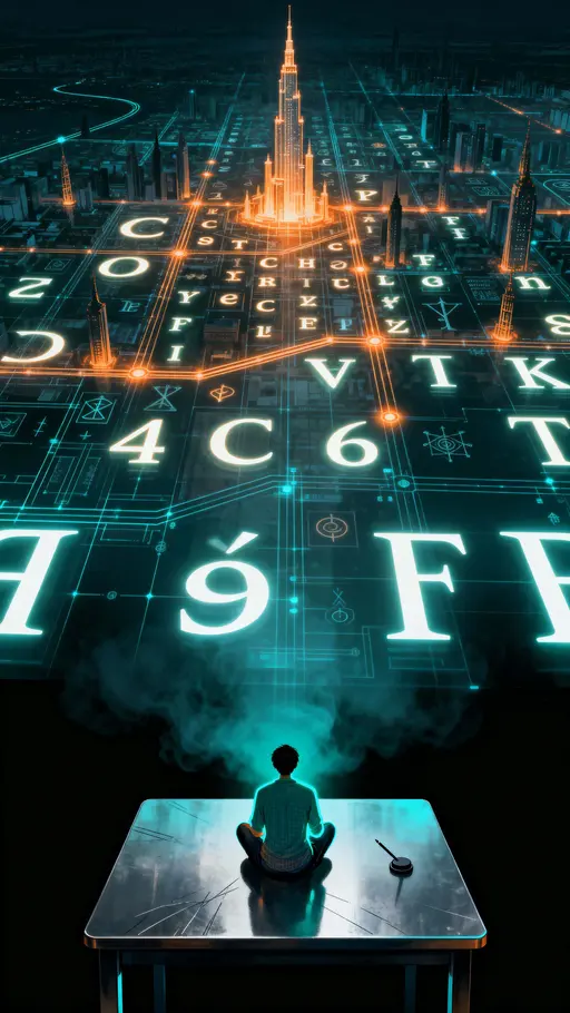 Figure in black room with hologram