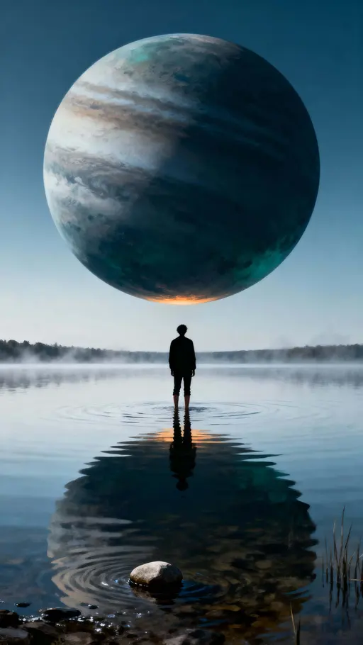 Figure in Shallow Reflective Lake