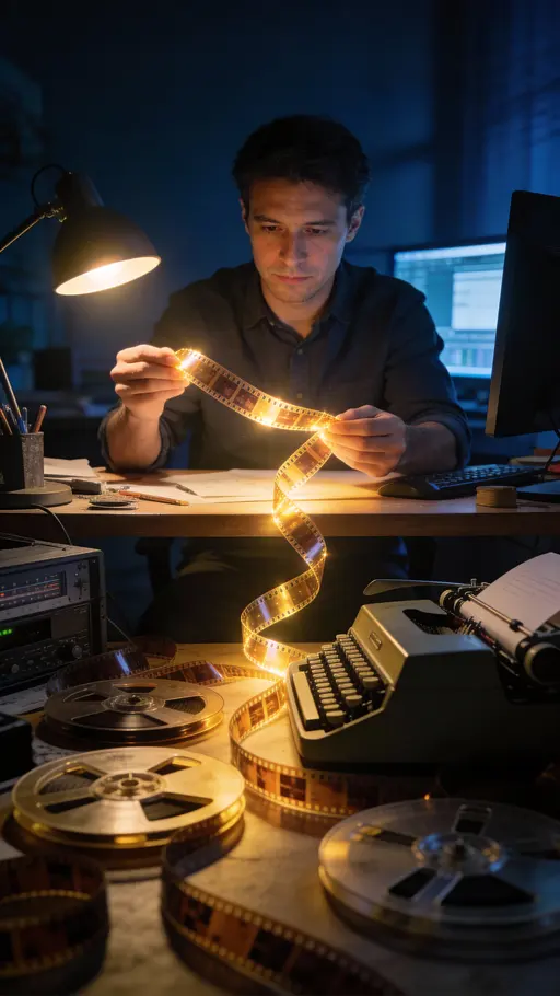 Film Editor in Calm Night Workspace