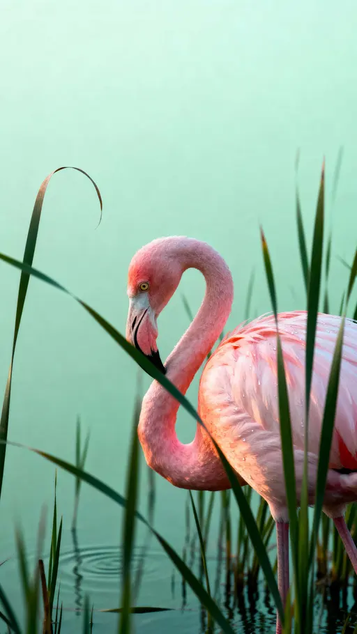 Flamingo in Pale Green Haze