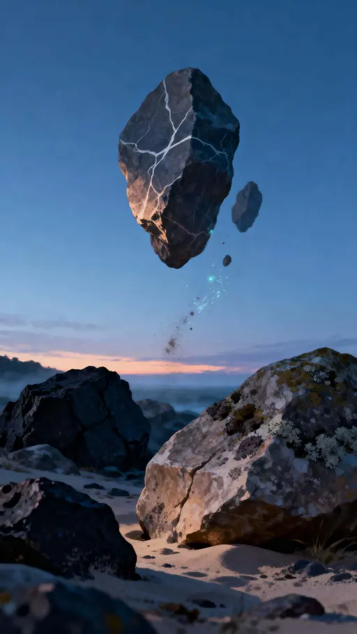 floating rocks in twilight sky