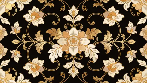Floral seamless decorative pattern on black