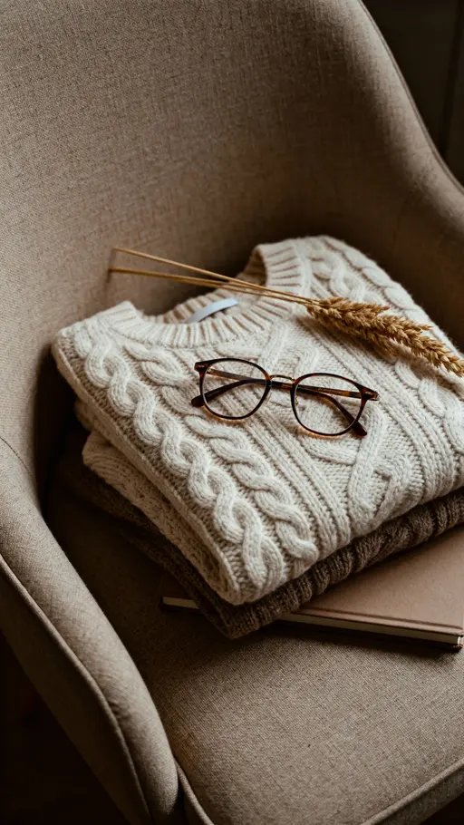 Folded knit sweater on linen chair
