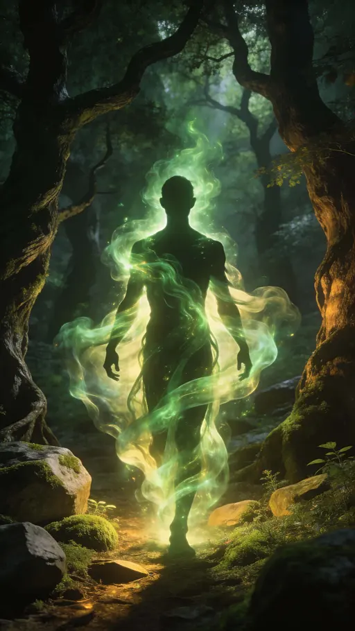 Forest spirit human silhouette in woods