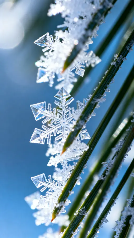 Frost Crystals on Pine Needle Close-up