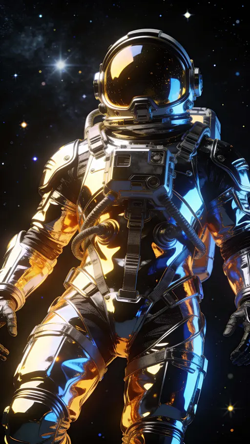 Futuristic astronaut in chrome armor