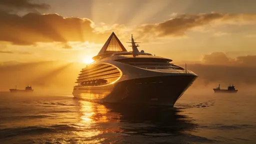 Futuristic ocean liner at sunset