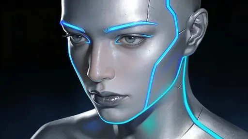 Futuristic silver face with glowing contours