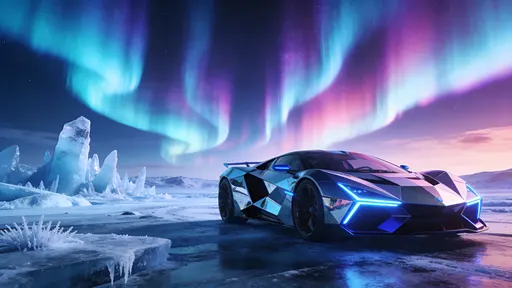 Futuristic supercar on icy alien planet