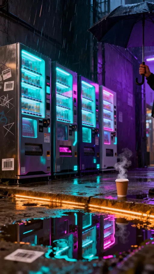 Futuristic vending machines glowing