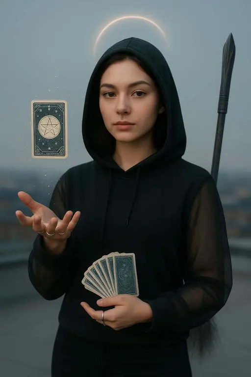 Gen-Z witch levitating tarot card