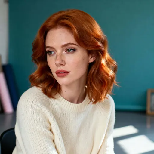 ginger-haired woman soft studio portrait