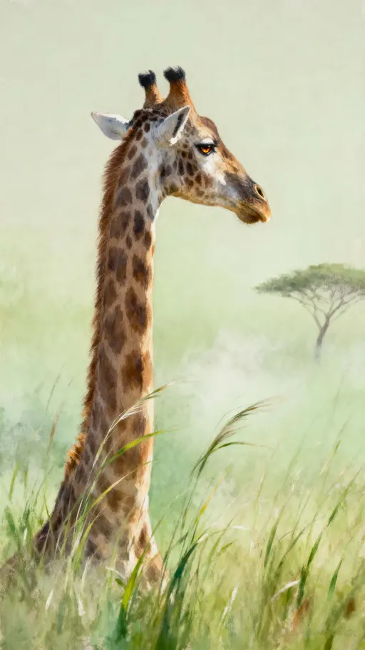 Giraffe in Pale Green Haze