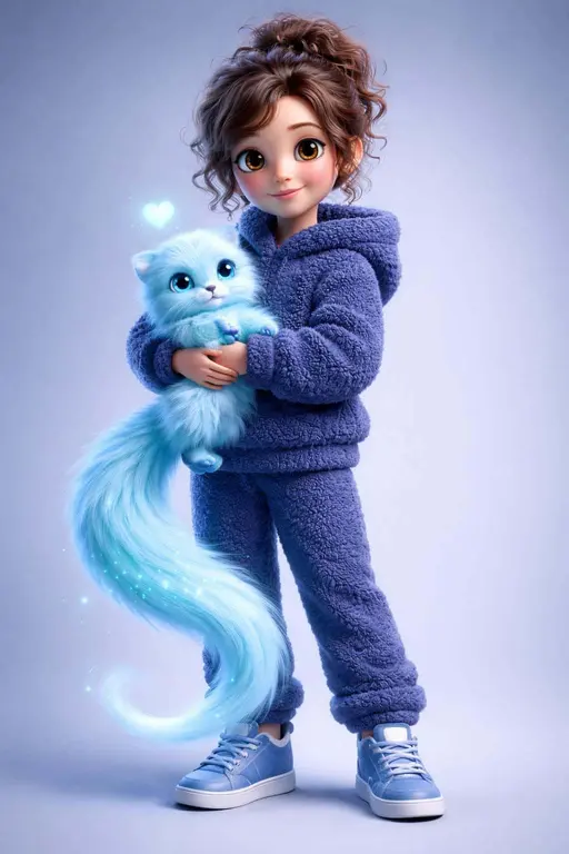 Girl Holding Glowing Blue Creature 3D Render