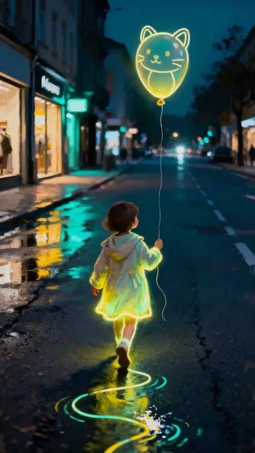 Glowing Child With Balloon Animal at Night