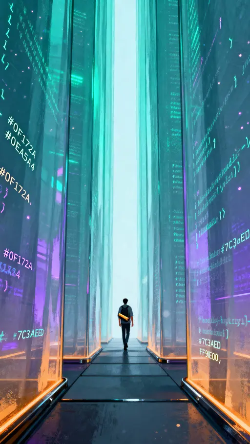 Glowing-code Curtains in Vertical Frame