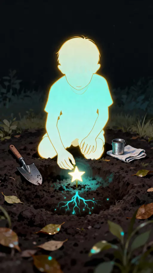 Glowing outline child planting star