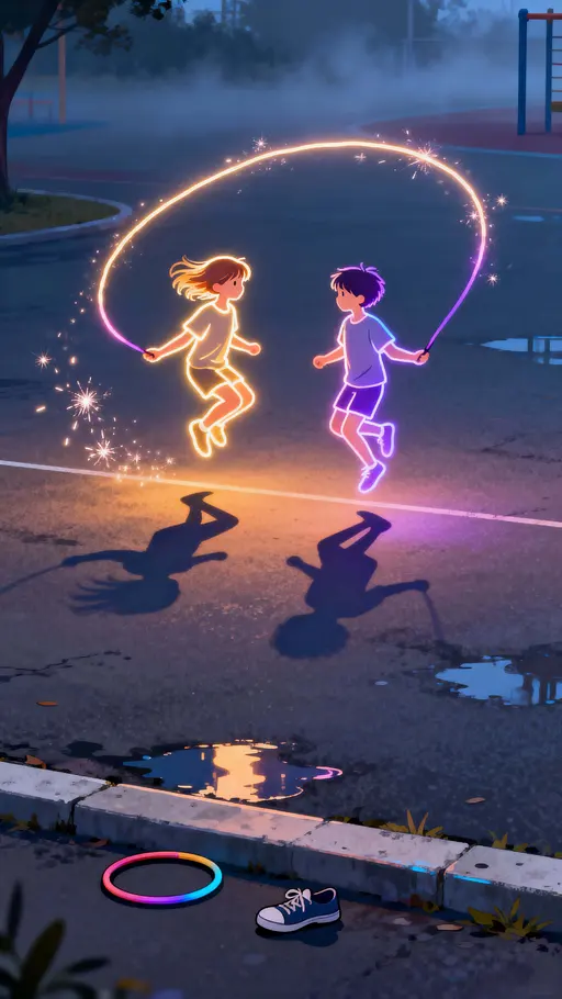 Glowing Outline Children Jump Rope