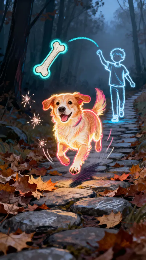 Glowing sketch dog and child