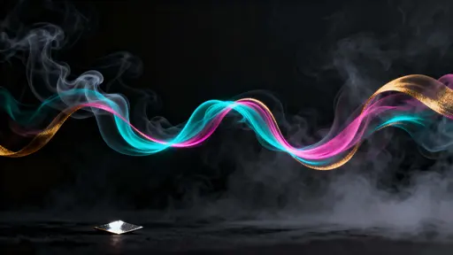 Glowing Smoke Ribbons in Black Mist