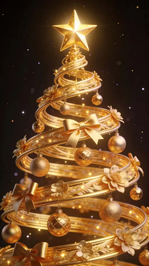 Gold Christmas Tree on Dark Background