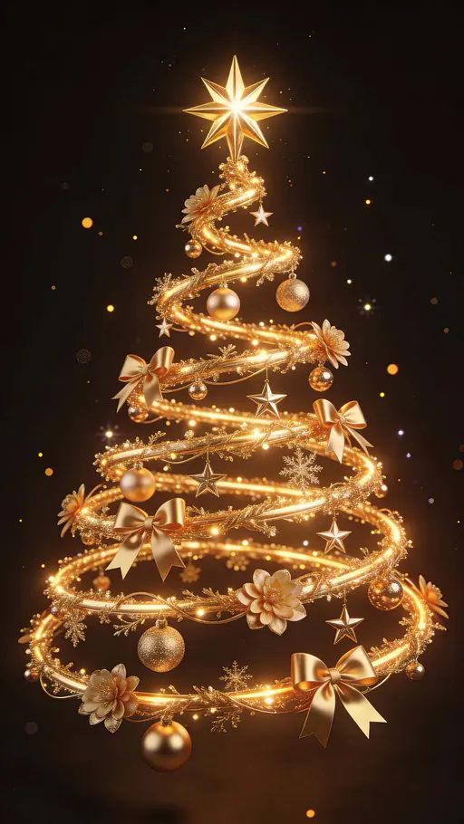 Golden Christmas Tree on Dark Backdrop