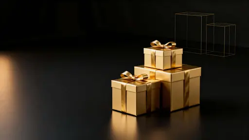Golden gift boxes on black negative space