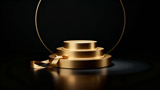 Golden podium with satin ribbon centerpiece