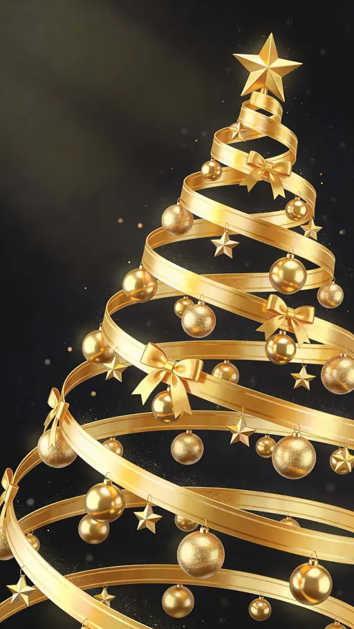 Golden ribbon Christmas tree vertical