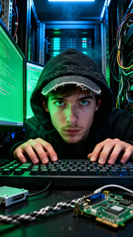 Hacker Close-Up Young Mysterious Face.