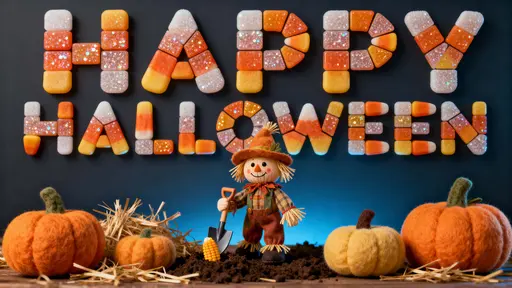 Happy Halloween candy-corn mosaic scene