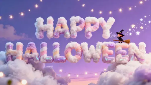Happy Halloween Cotton-Candy Cloud Lettering Scene