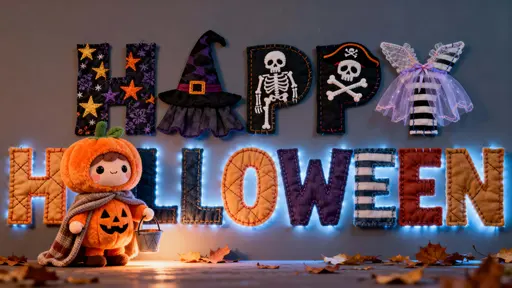 HAPPY HALLOWEEN quilted fabric letters scene
