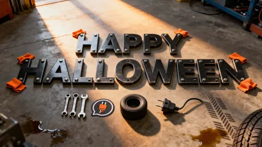 HAPPY HALLOWEEN satin-steel sign in workshop