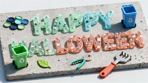 Happy Halloween terrazzo letters on concrete