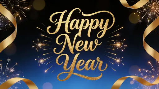 Happy New Year gold vertical lettering - luxurious